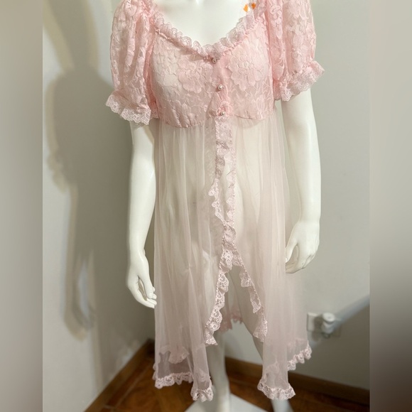 Vintage Tosca Lingerie Sheer Pink Lace Peignoir – Size Small - Picture 3 of 16